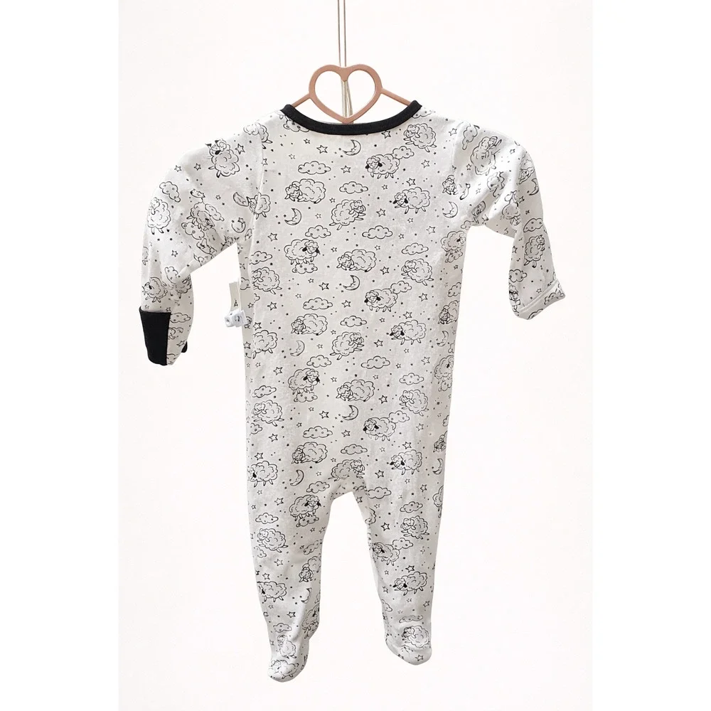 Wonder Nation Baby 6-9M Sheep Print Footed Sleeper Cotton Neutral Sleepwear